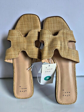 a new day Jolie Slide Sandals Woven Slide Sandals in Tan US 8 NWT